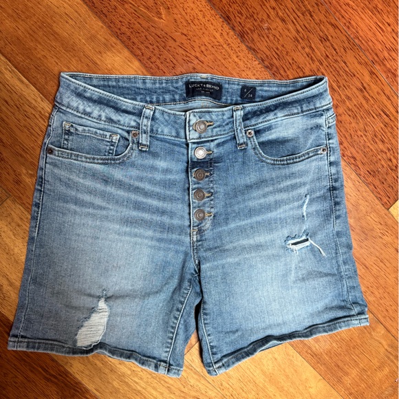 Lucky Brand Pants - Lucky Brand The Rollup with Exposed Buttons Light Blue Distressed Jean Shorts